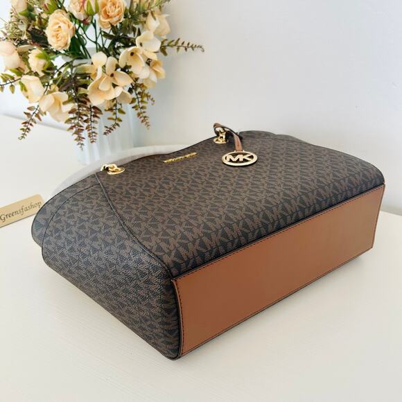 Michael Kors Purse jet set travel large chain tote shoulder bag brown MK - Picture 6 of 9